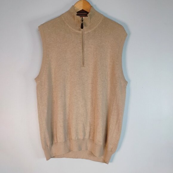 Johnston & Murphy Tan Zip-Up Quarter Zip Sleeveless Sweater  Size L - Picture 1 of 10